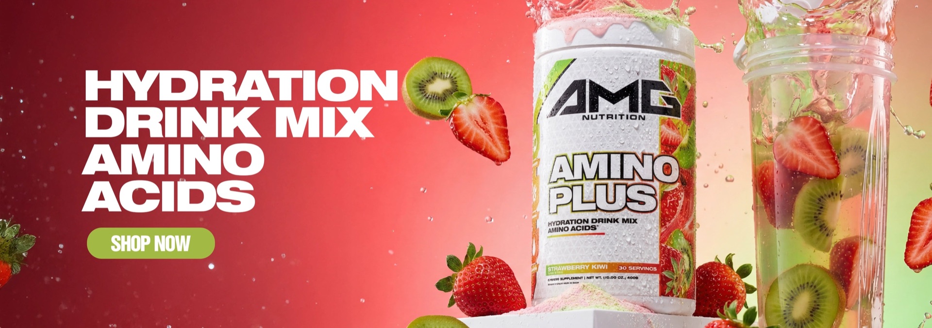 AMG Nutrition Amino Plus hydration drink mix — e-commerce banner design by Thiago Gomes