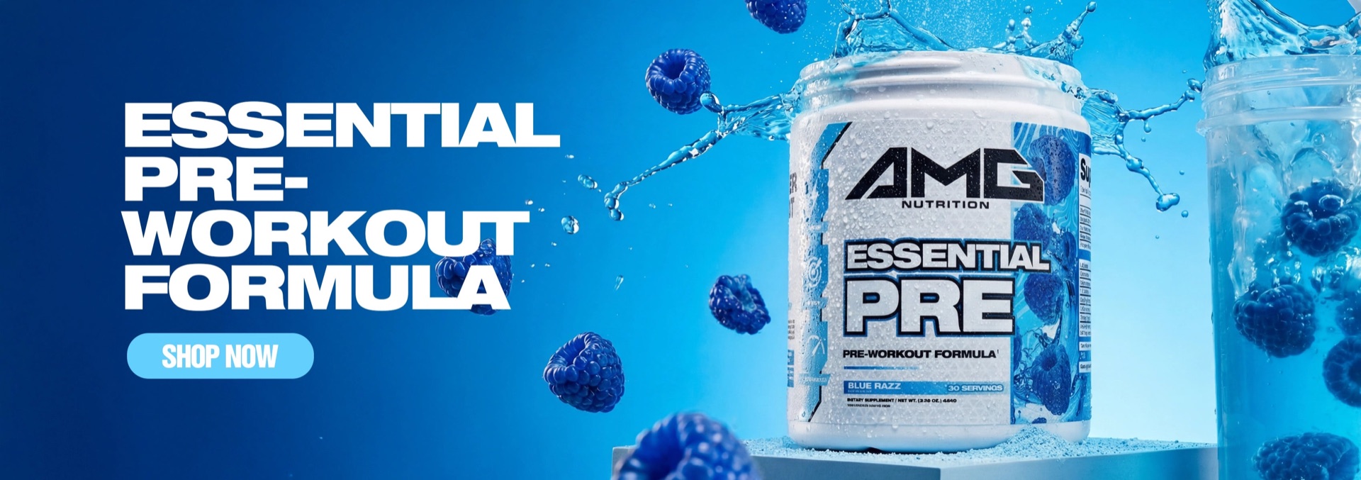 AMG Nutrition Essential Pre pre-workout — e-commerce banner design by Thiago Gomes
