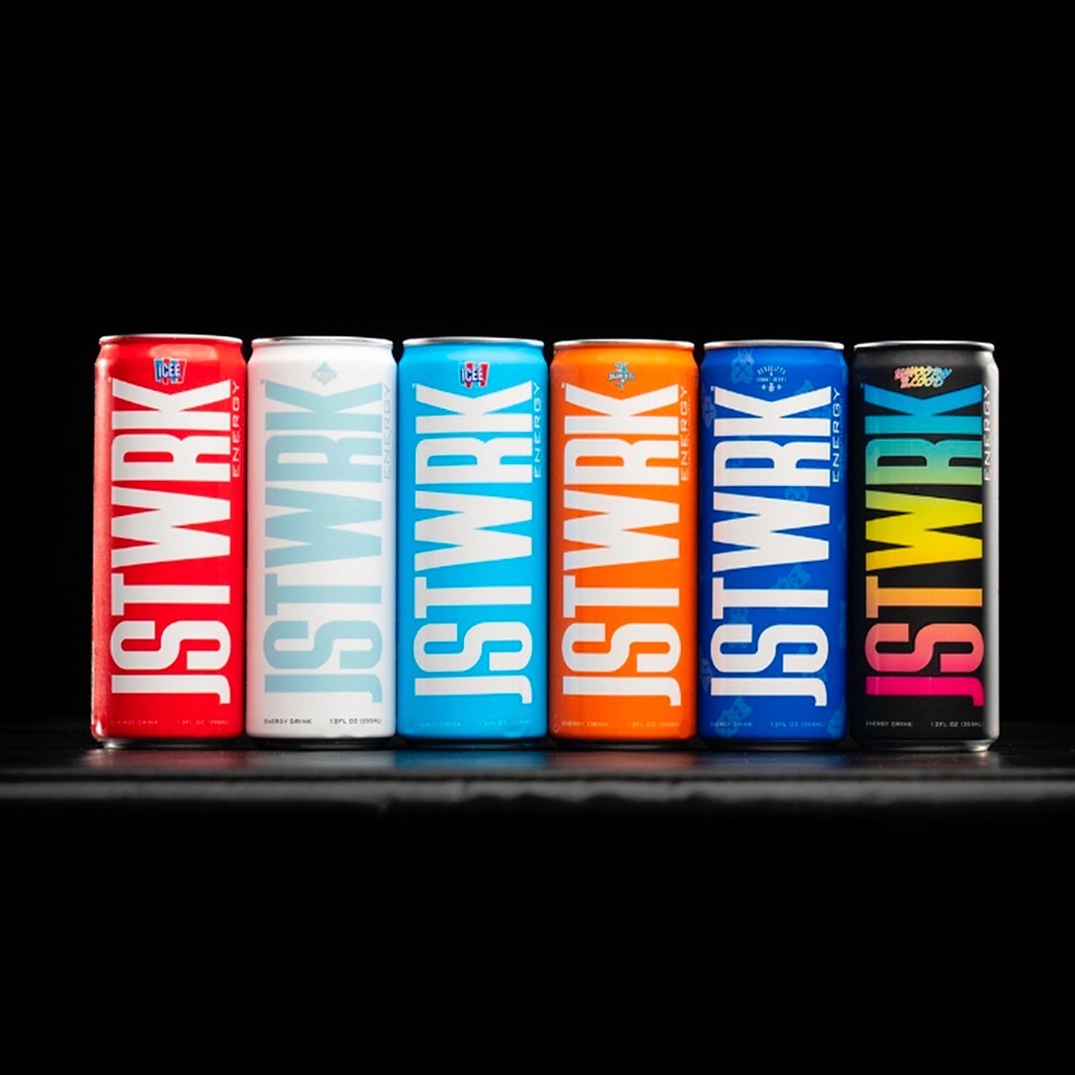 JSTWRK Energy drink flavor lineup — packaging system by Thiago Gomes