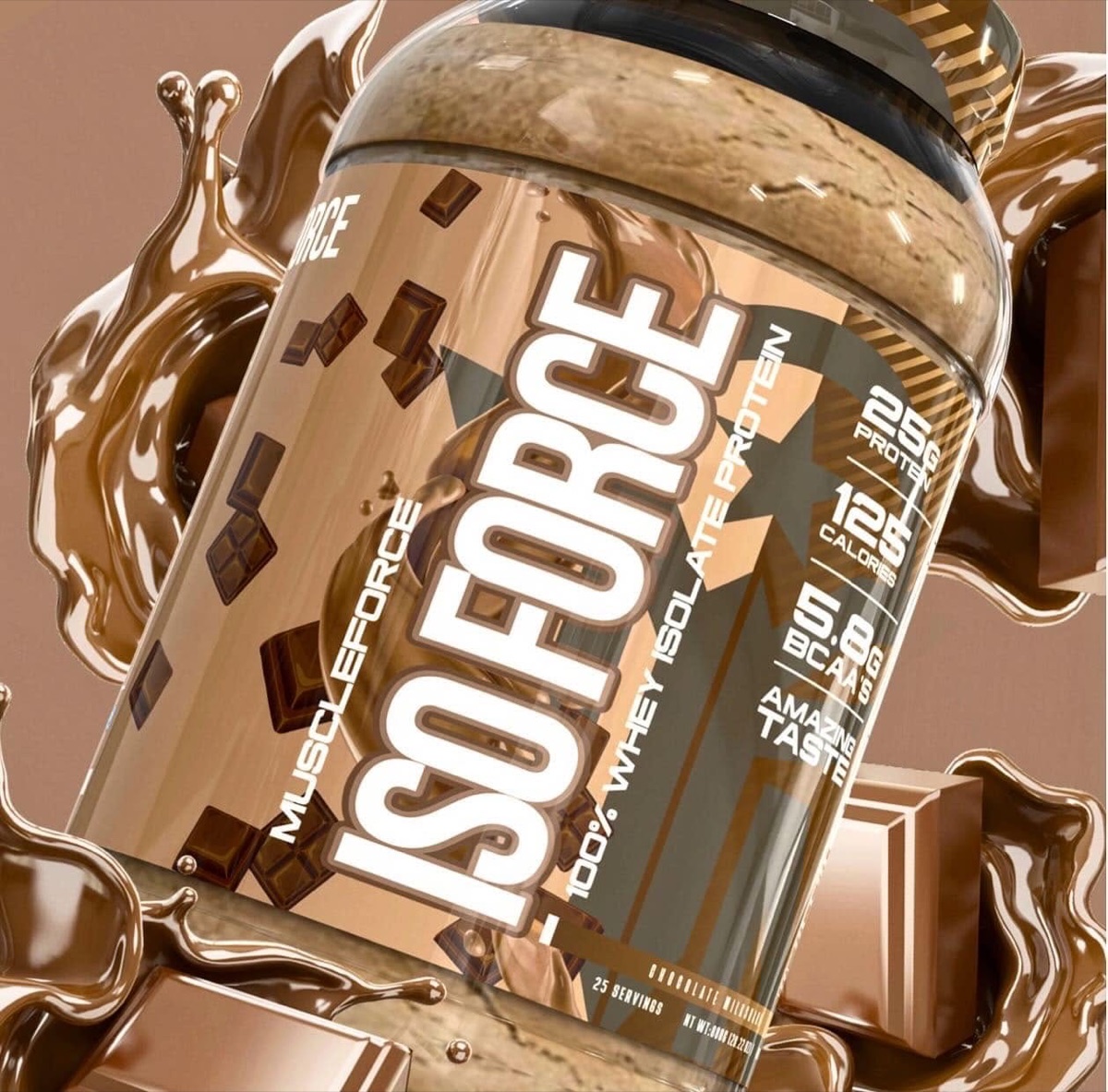 MuscleForce ISOFORCE whey isolate — 3D packaging render by Thiago Gomes