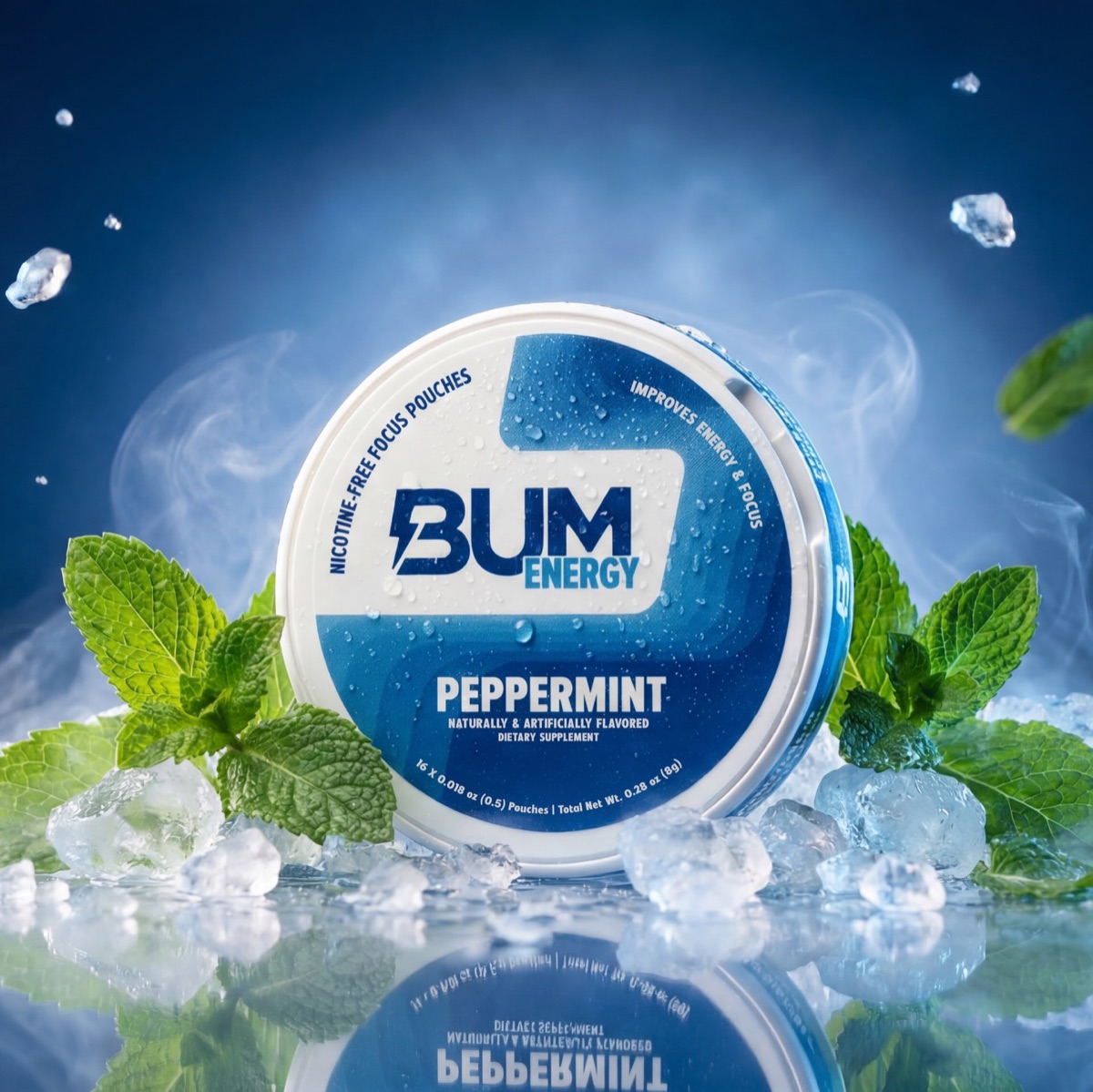 BUM Energy Peppermint focus pouches — product visual by Thiago Gomes