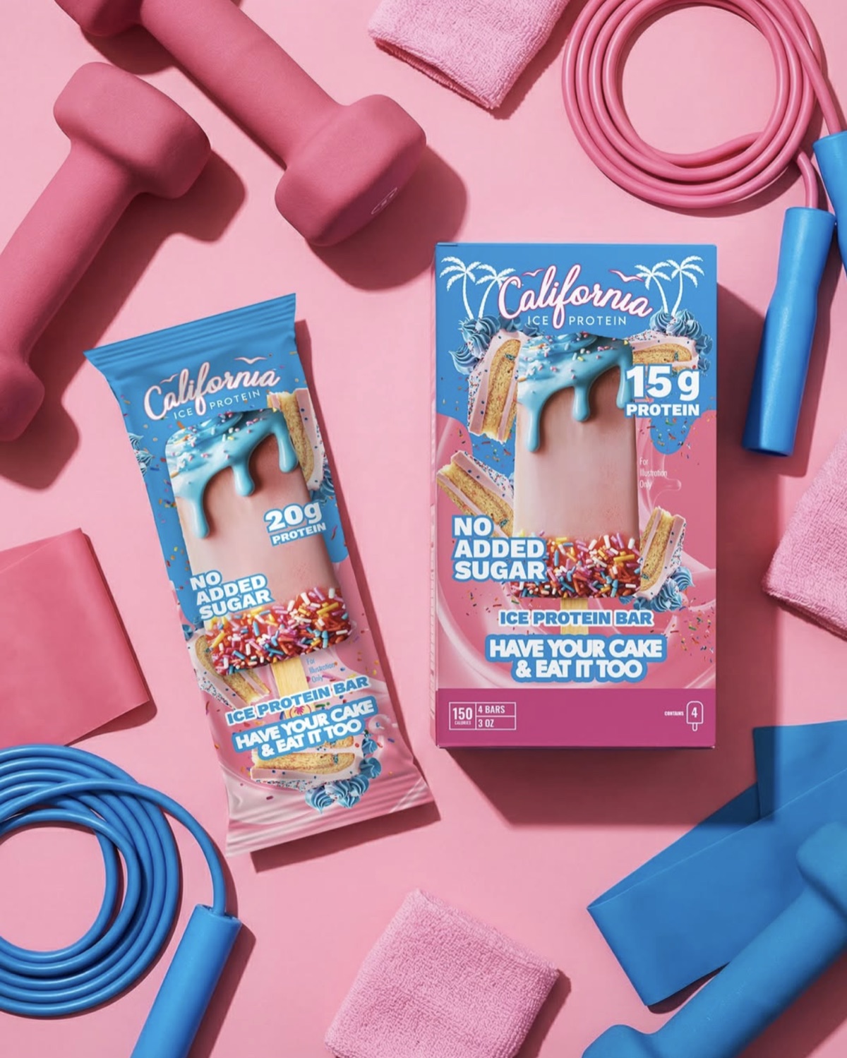 California Ice Protein bar packaging flat lay — design by Thiago Gomes