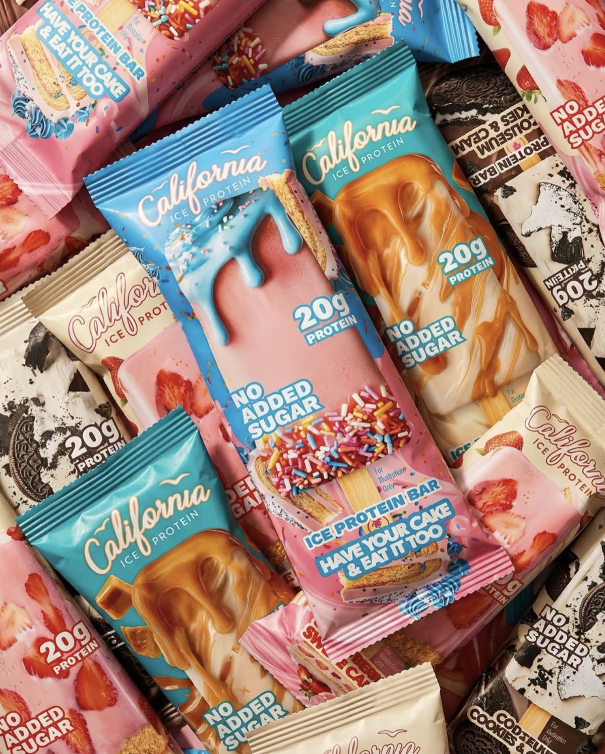 California Ice Protein bar wrappers — packaging system by Thiago Gomes